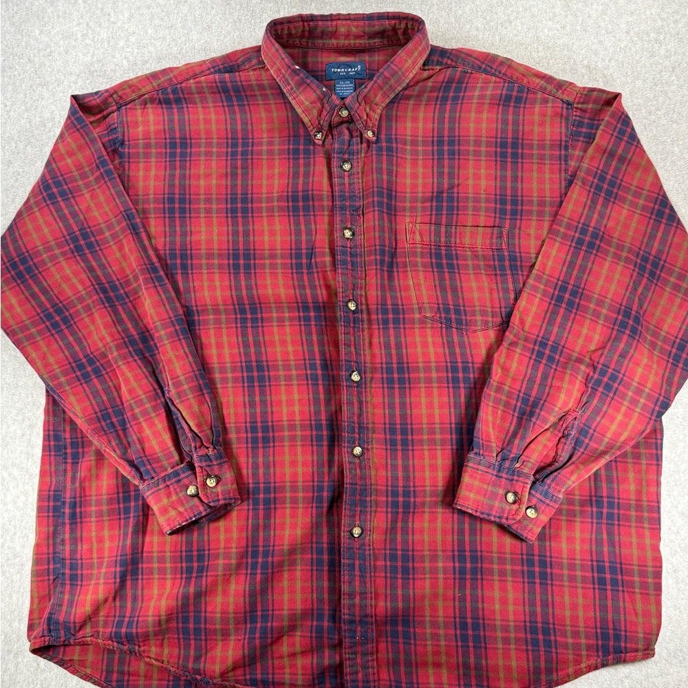 Vintage‎ Towncraft Flannel Shirt XXL Red Plaid Long Sleeve Button Down